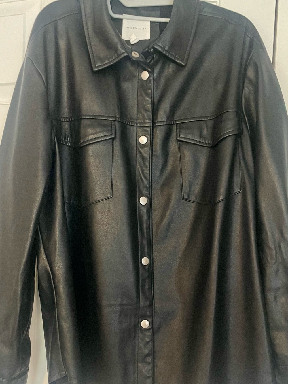 Avec Les Filles Black Faux Leather Button-Front Jacket
